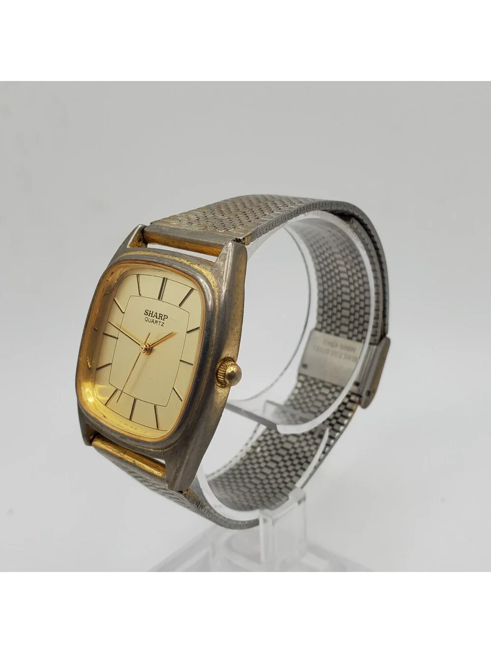 Vintage Sharp Quartz Watch 29mm Square Adjustable Band Tone New Battery